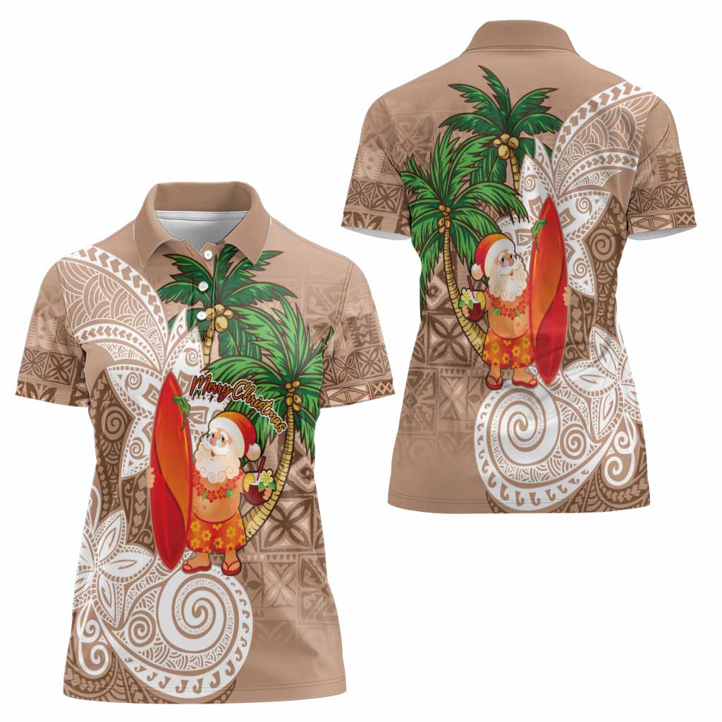 Polynesian Women Polo Shirt Tropical Santa - Plumeria Beige Vintage