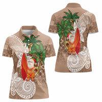 Polynesian Women Polo Shirt Tropical Santa - Plumeria Beige Vintage