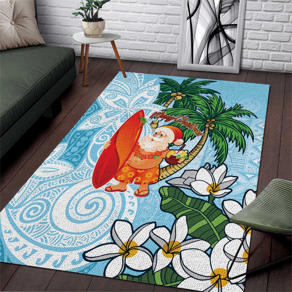 Polynesian Area Rug Tropical Santa - Plumeria Turquoise Vintage