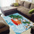 Polynesian Area Rug Tropical Santa - Plumeria Turquoise Vintage