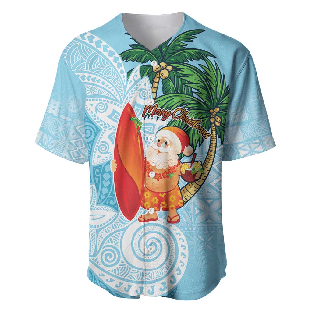 Polynesian Baseball Jersey Tropical Santa - Plumeria Turquoise Vintage LT7 Turquoise - Polynesian Pride