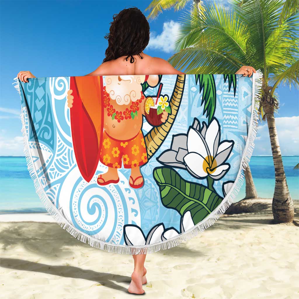 Polynesian Beach Blanket Tropical Santa - Plumeria Turquoise Vintage