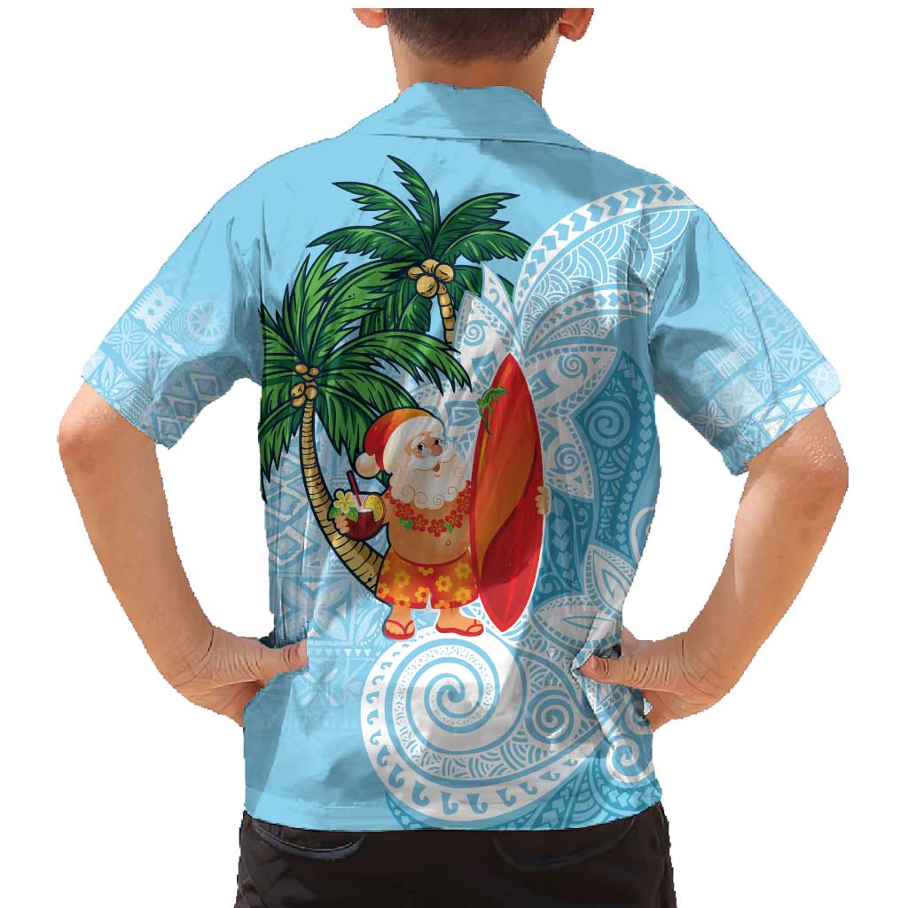 Polynesian Family Matching Mermaid Dress and Hawaiian Shirt Tropical Santa - Plumeria Turquoise Vintage