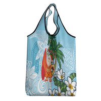 Polynesian Grocery Bag Tropical Santa - Plumeria Turquoise Vintage