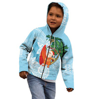 Polynesian Kid Hoodie Tropical Santa - Plumeria Turquoise Vintage
