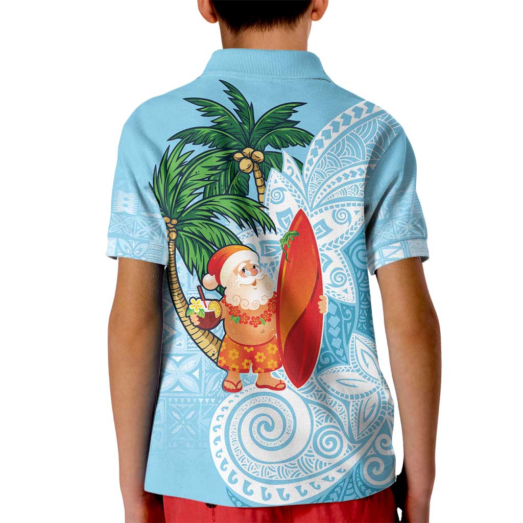Polynesian Kid Polo Shirt Tropical Santa - Plumeria Turquoise Vintage LT7 - Polynesian Pride