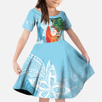 Polynesian Kid Short Sleeve Dress Tropical Santa - Plumeria Turquoise Vintage LT7 KID Turquoise - Polynesian Pride