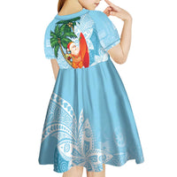 Polynesian Kid Short Sleeve Dress Tropical Santa - Plumeria Turquoise Vintage LT7 - Polynesian Pride