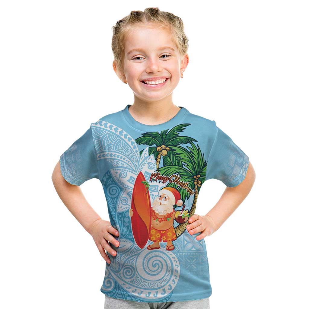 Polynesian Kid T Shirt Tropical Santa - Plumeria Turquoise Vintage LT7 Turquoise - Polynesian Pride