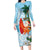 Polynesian Long Sleeve Bodycon Dress Tropical Santa - Plumeria Turquoise Vintage