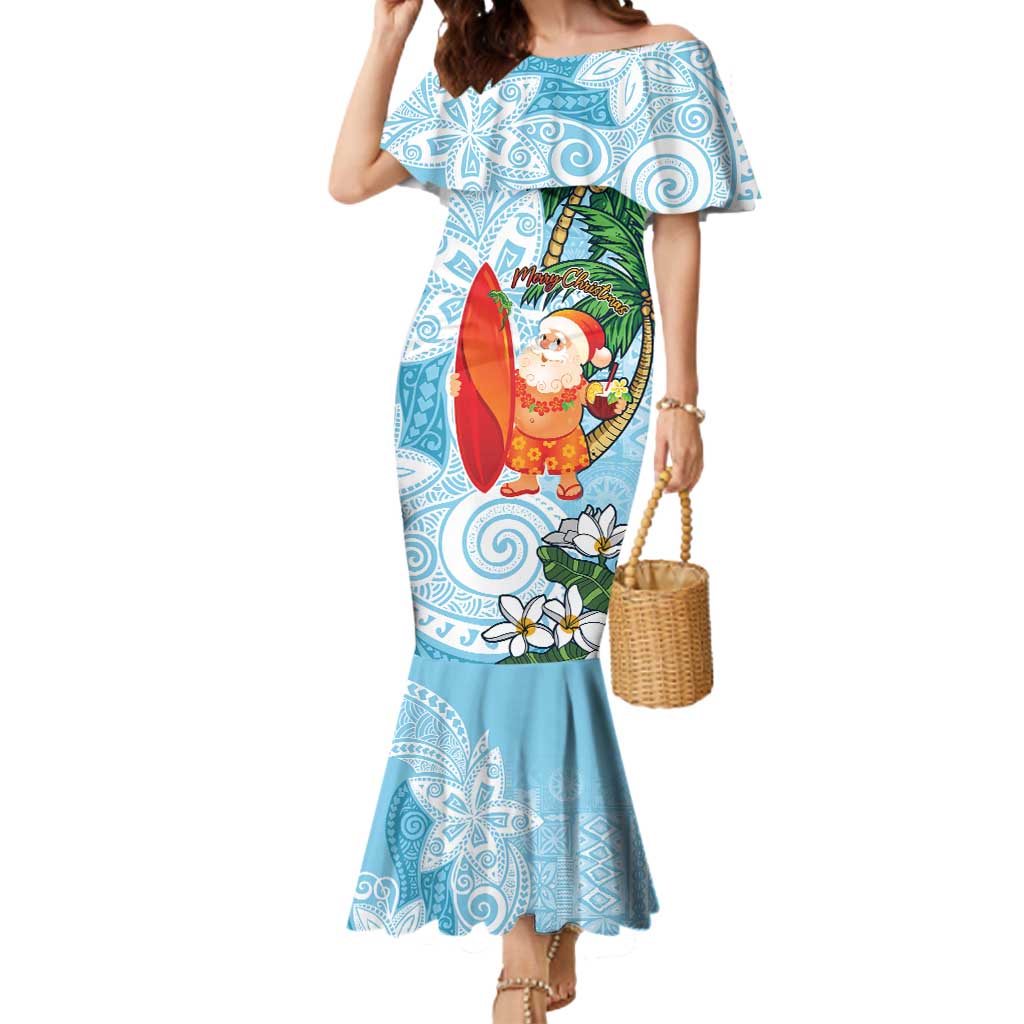 Polynesian Mermaid Dress Tropical Santa - Plumeria Turquoise Vintage LT7 Women Turquoise - Polynesian Pride