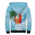 Polynesian Sherpa Hoodie Tropical Santa - Plumeria Turquoise Vintage