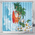 Polynesian Shower Curtain Tropical Santa - Plumeria Turquoise Vintage