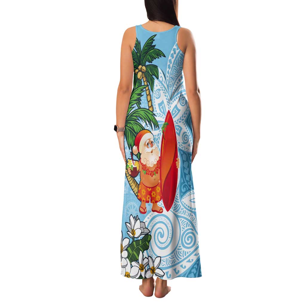 Polynesian Tank Maxi Dress Tropical Santa - Plumeria Turquoise Vintage LT7 - Polynesian Pride