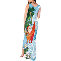 Polynesian Tank Maxi Dress Tropical Santa - Plumeria Turquoise Vintage LT7 - Polynesian Pride
