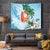 Polynesian Tapestry Tropical Santa - Plumeria Turquoise Vintage