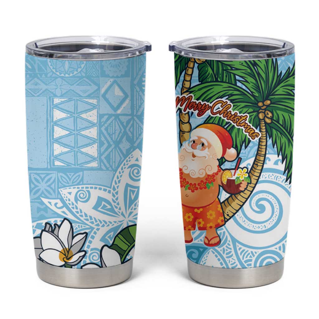 Polynesian Tumbler Cup Tropical Santa - Plumeria Turquoise Vintage