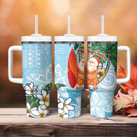 Polynesian Tumbler With Handle Tropical Santa - Plumeria Turquoise Vintage LT7 - Polynesian Pride