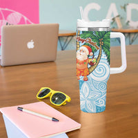 Polynesian Tumbler With Handle Tropical Santa - Plumeria Turquoise Vintage LT7 - Polynesian Pride
