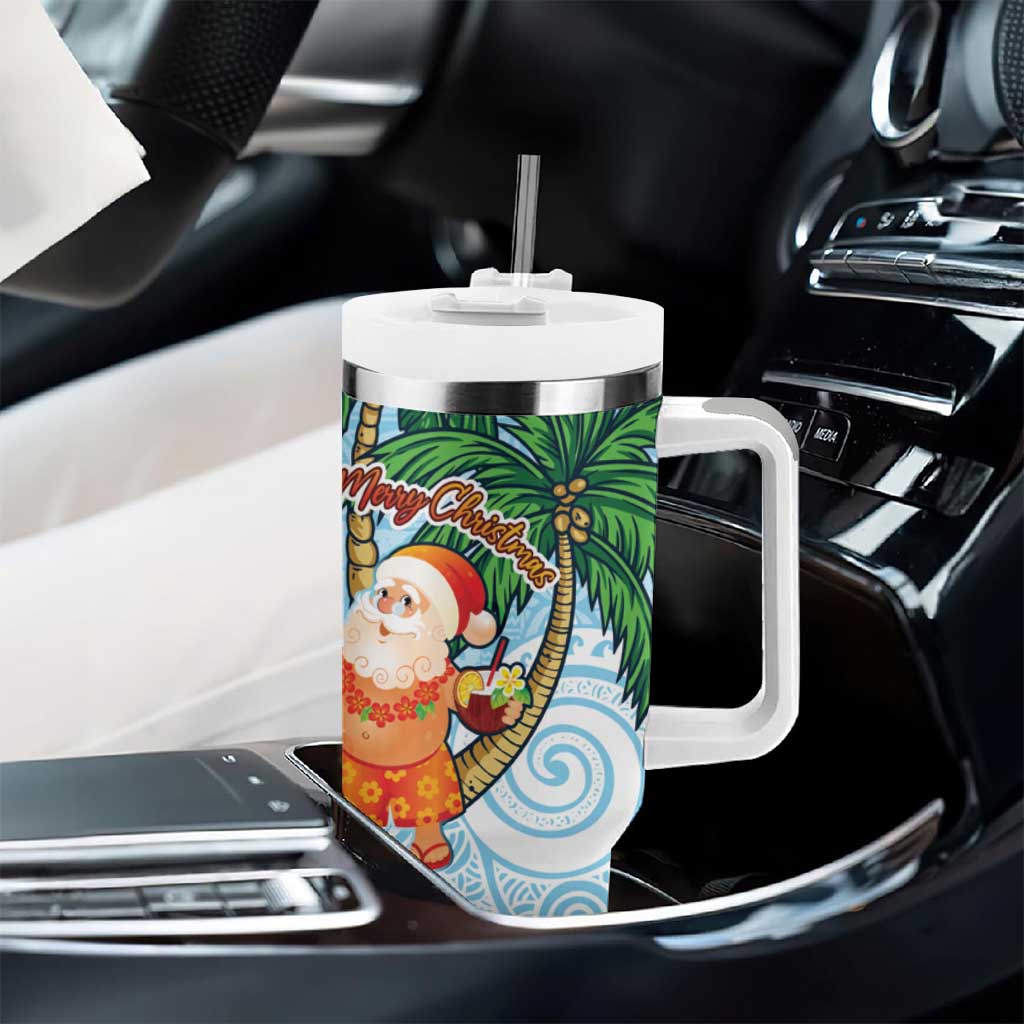 Polynesian Tumbler With Handle Tropical Santa - Plumeria Turquoise Vintage LT7 - Polynesian Pride