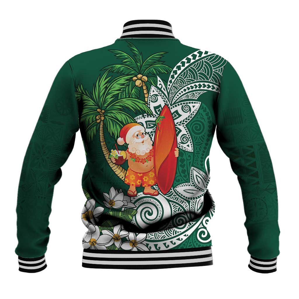 Polynesian Baseball Jacket Tropical Santa - Plumeria Green Vintage LT7 - Polynesian Pride