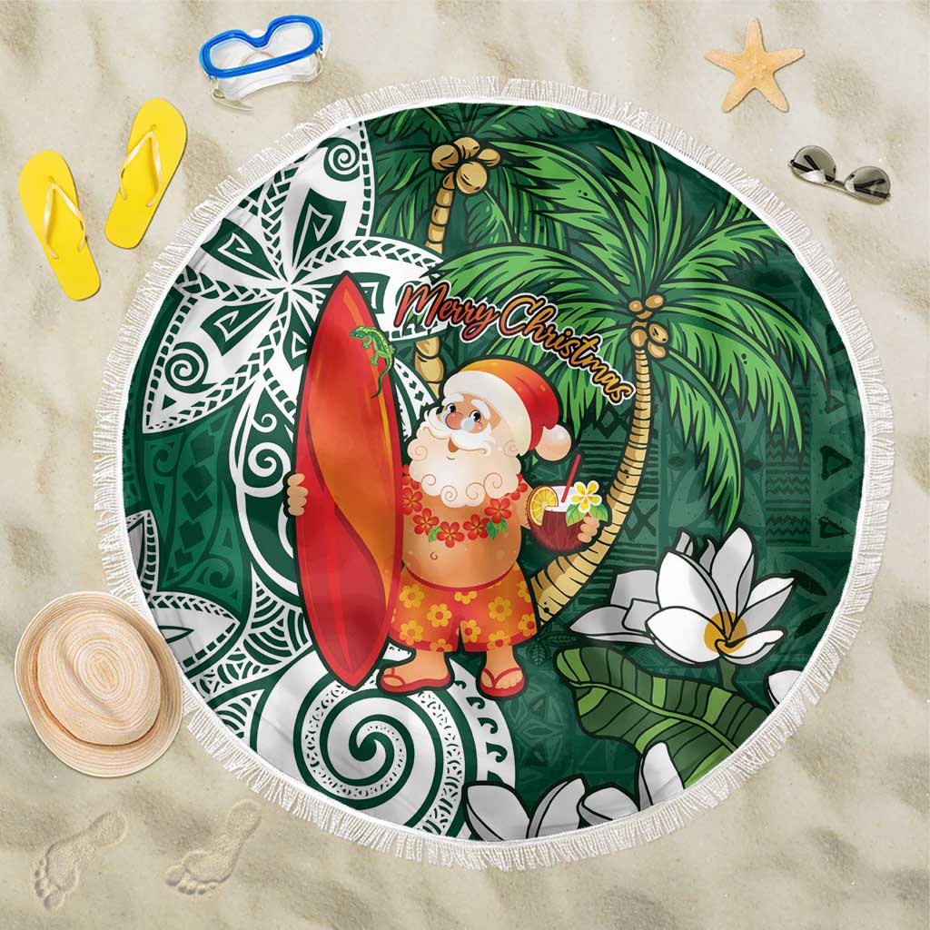 Polynesian Beach Blanket Tropical Santa - Plumeria Green Vintage