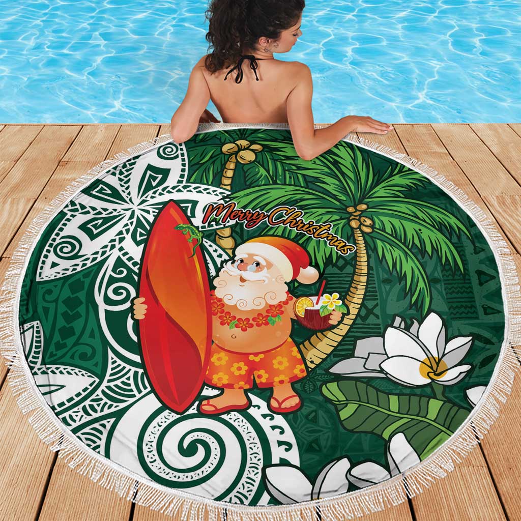 Polynesian Beach Blanket Tropical Santa - Plumeria Green Vintage