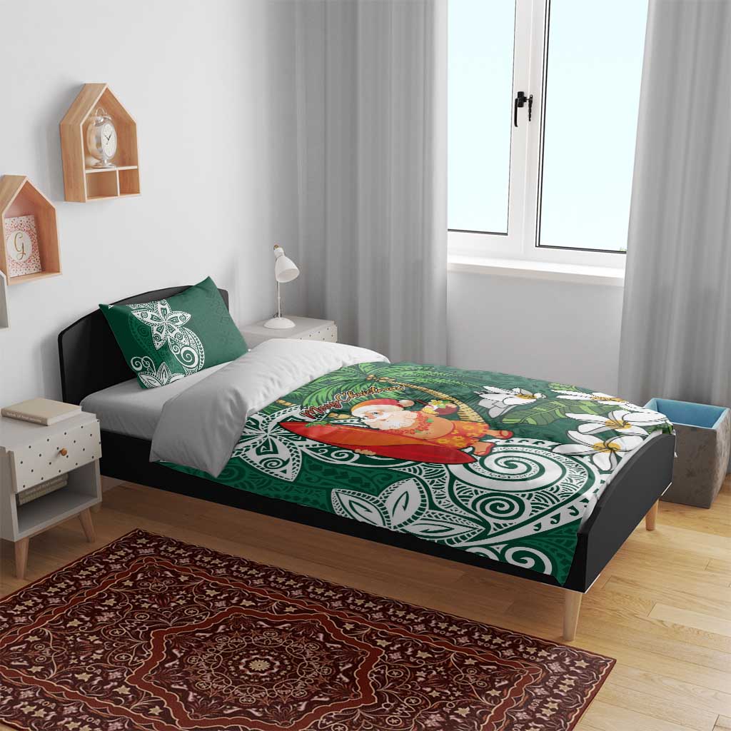 Polynesian Bedding Set Tropical Santa - Plumeria Green Vintage