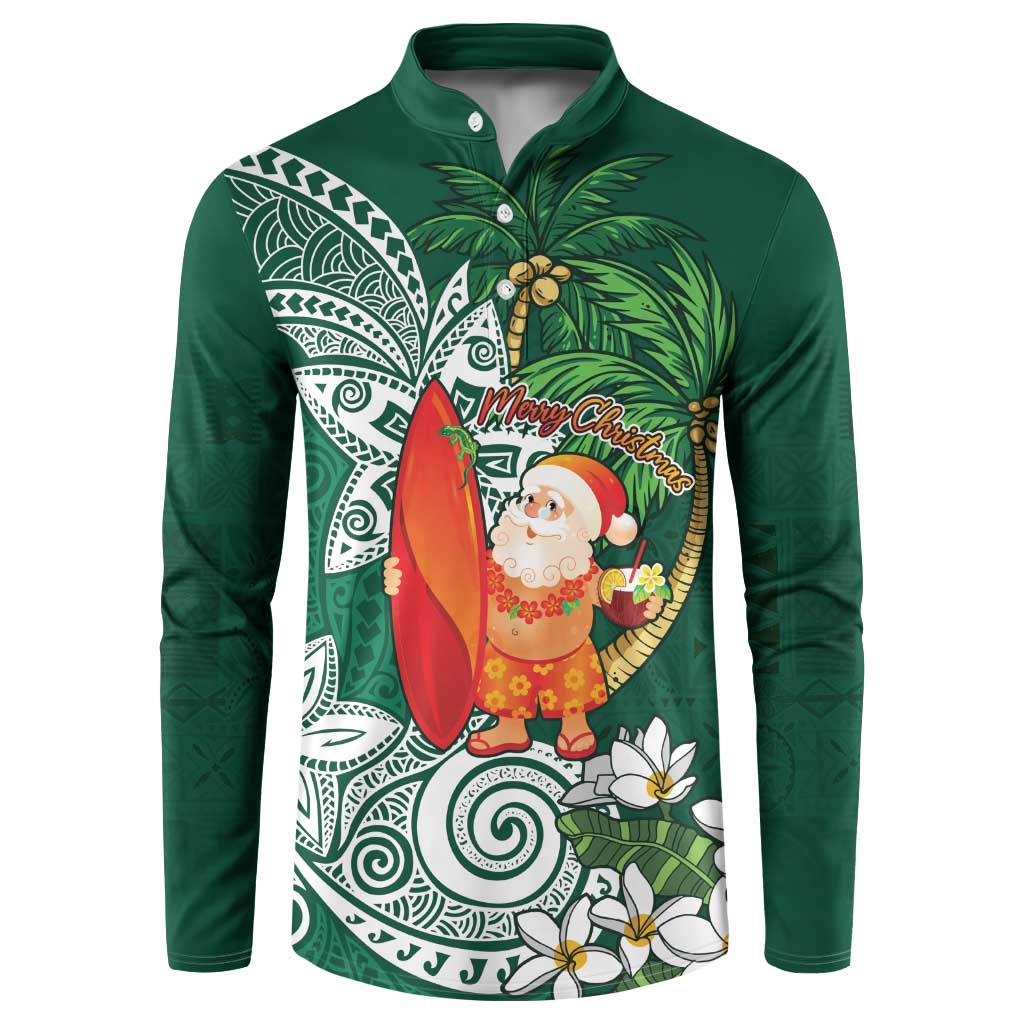 Polynesian Button Sweatshirt Tropical Santa - Plumeria Green Vintage LT7 Green - Polynesian Pride