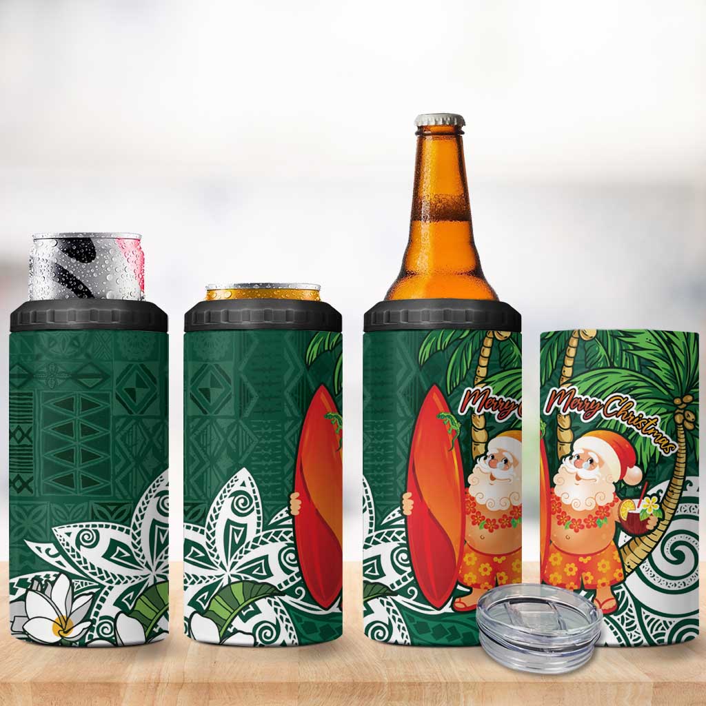 Polynesian 4 in 1 Can Cooler Tumbler Tropical Santa - Plumeria Green Vintage