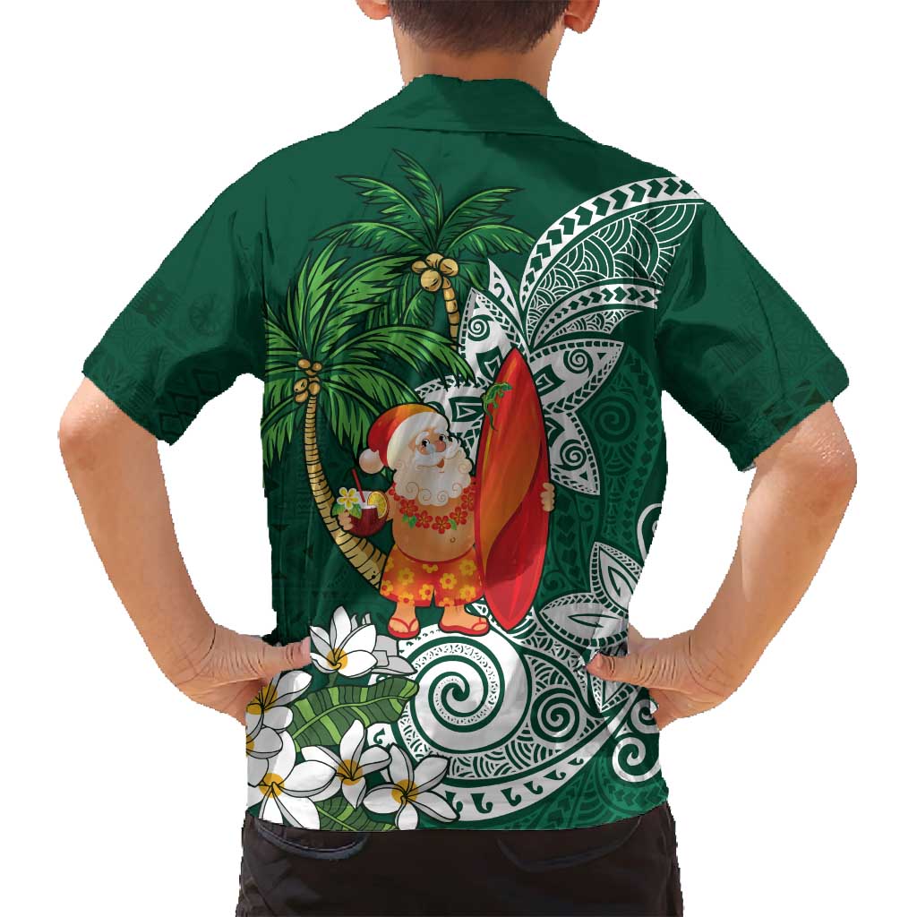 Polynesian Family Matching Long Sleeve Bodycon Dress and Hawaiian Shirt Tropical Santa - Plumeria Green Vintage LT7 - Polynesian Pride