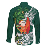 Polynesian Family Matching Puletasi and Hawaiian Shirt Tropical Santa - Plumeria Green Vintage