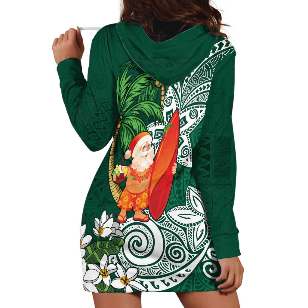 Polynesian Hoodie Dress Tropical Santa - Plumeria Green Vintage