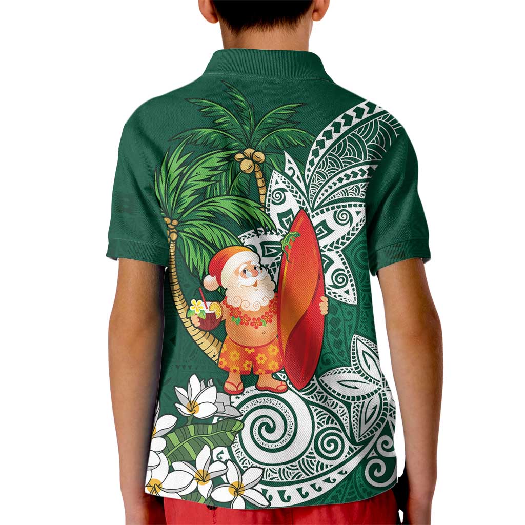 Polynesian Kid Polo Shirt Tropical Santa - Plumeria Green Vintage LT7 - Polynesian Pride