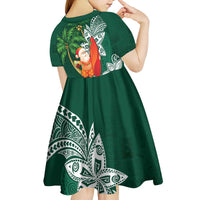 Polynesian Kid Short Sleeve Dress Tropical Santa - Plumeria Green Vintage LT7 - Polynesian Pride