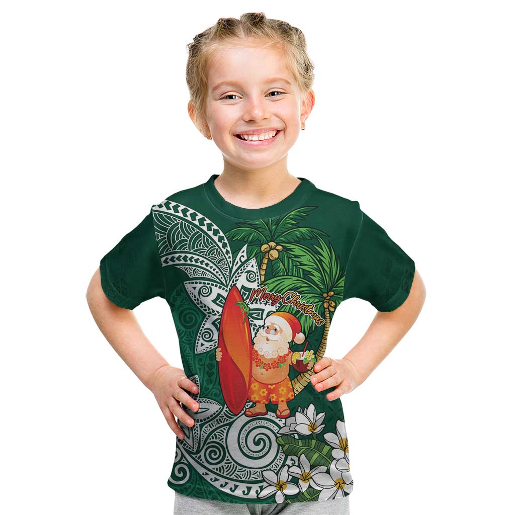 Polynesian Kid T Shirt Tropical Santa - Plumeria Green Vintage LT7 Green - Polynesian Pride