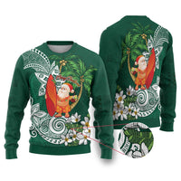 Polynesian Ugly Christmas Sweater Tropical Santa - Plumeria Green Vintage LT7 Green - Polynesian Pride