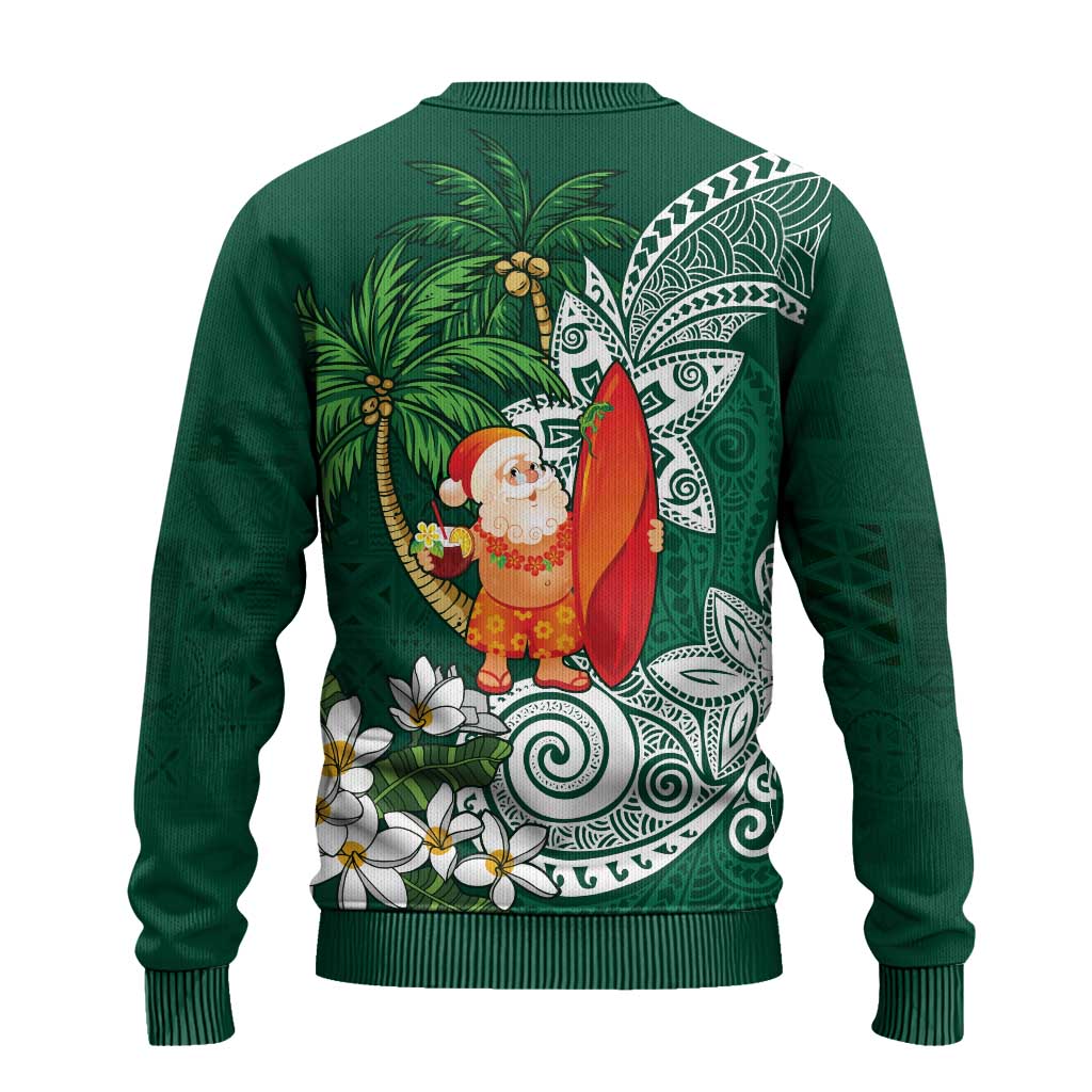 Polynesian Ugly Christmas Sweater Tropical Santa - Plumeria Green Vintage LT7 - Polynesian Pride
