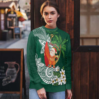 Polynesian Ugly Christmas Sweater Tropical Santa - Plumeria Green Vintage LT7 - Polynesian Pride