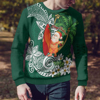 Polynesian Ugly Christmas Sweater Tropical Santa - Plumeria Green Vintage LT7 - Polynesian Pride