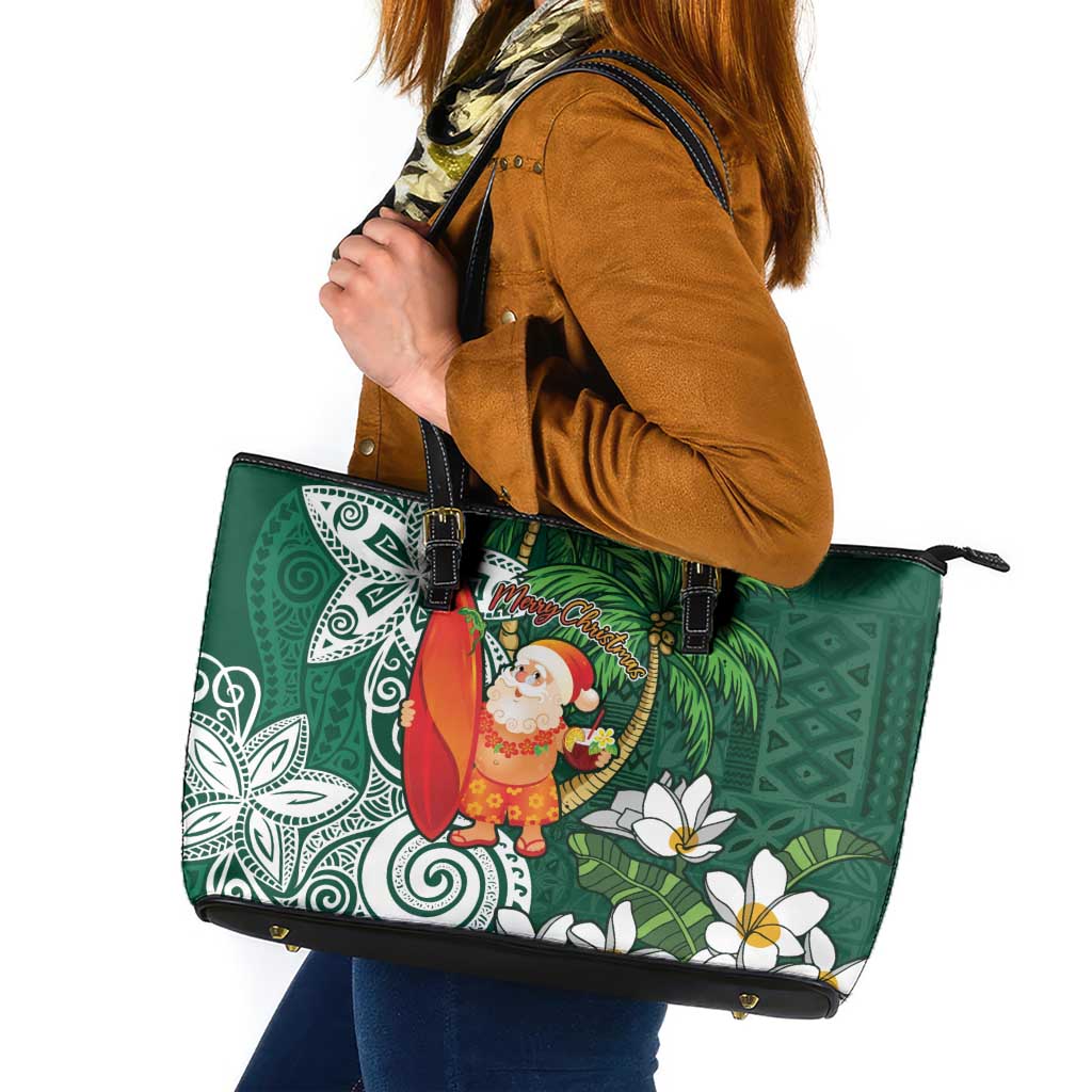 Polynesian Leather Tote Bag Tropical Santa - Plumeria Green Vintage LT7 Green - Polynesian Pride