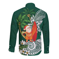 Polynesian Long Sleeve Button Shirt Tropical Santa - Plumeria Green Vintage LT7 - Polynesian Pride