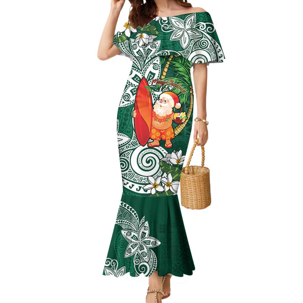 Polynesian Mermaid Dress Tropical Santa - Plumeria Green Vintage LT7 Women Green - Polynesian Pride