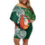 Polynesian Off Shoulder Short Dress Tropical Santa - Plumeria Green Vintage