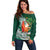 Polynesian Off Shoulder Sweater Tropical Santa - Plumeria Green Vintage