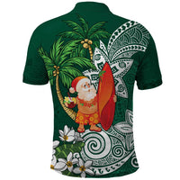 Polynesian Polo Shirt Tropical Santa - Plumeria Green Vintage