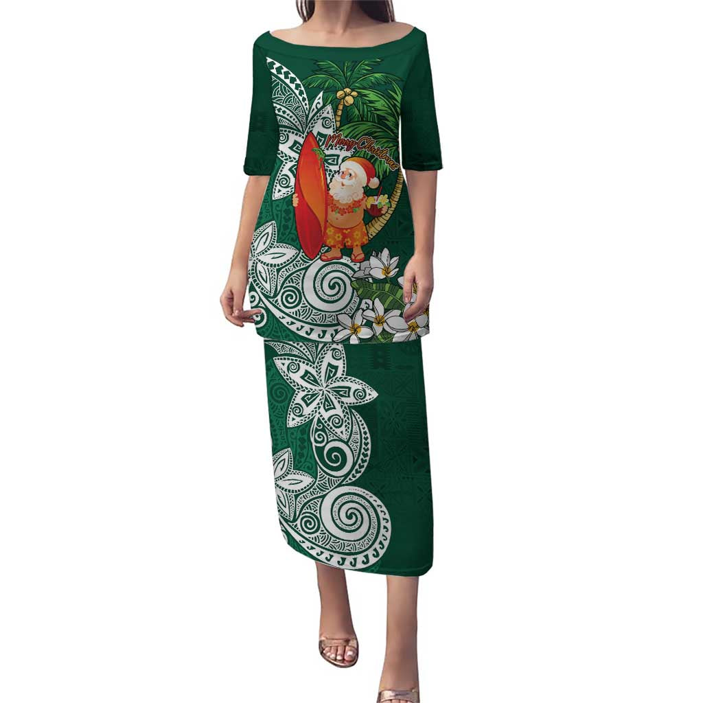 Polynesian Puletasi Tropical Santa - Plumeria Green Vintage