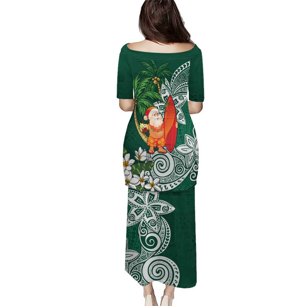 Polynesian Puletasi Tropical Santa - Plumeria Green Vintage