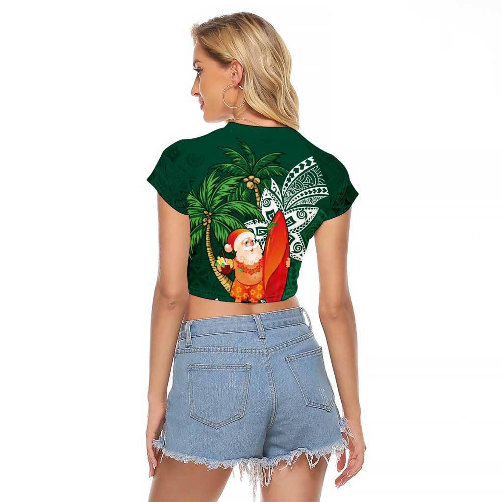 Polynesian Raglan Cropped T Shirt Tropical Santa - Plumeria Green Vintage LT7 - Polynesian Pride