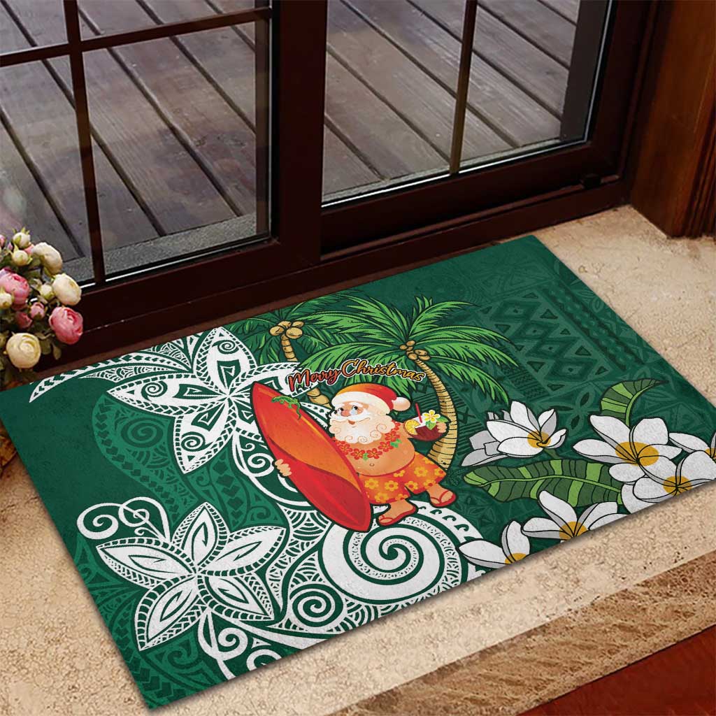 Polynesian Rubber Doormat Tropical Santa - Plumeria Green Vintage LT7 - Polynesian Pride